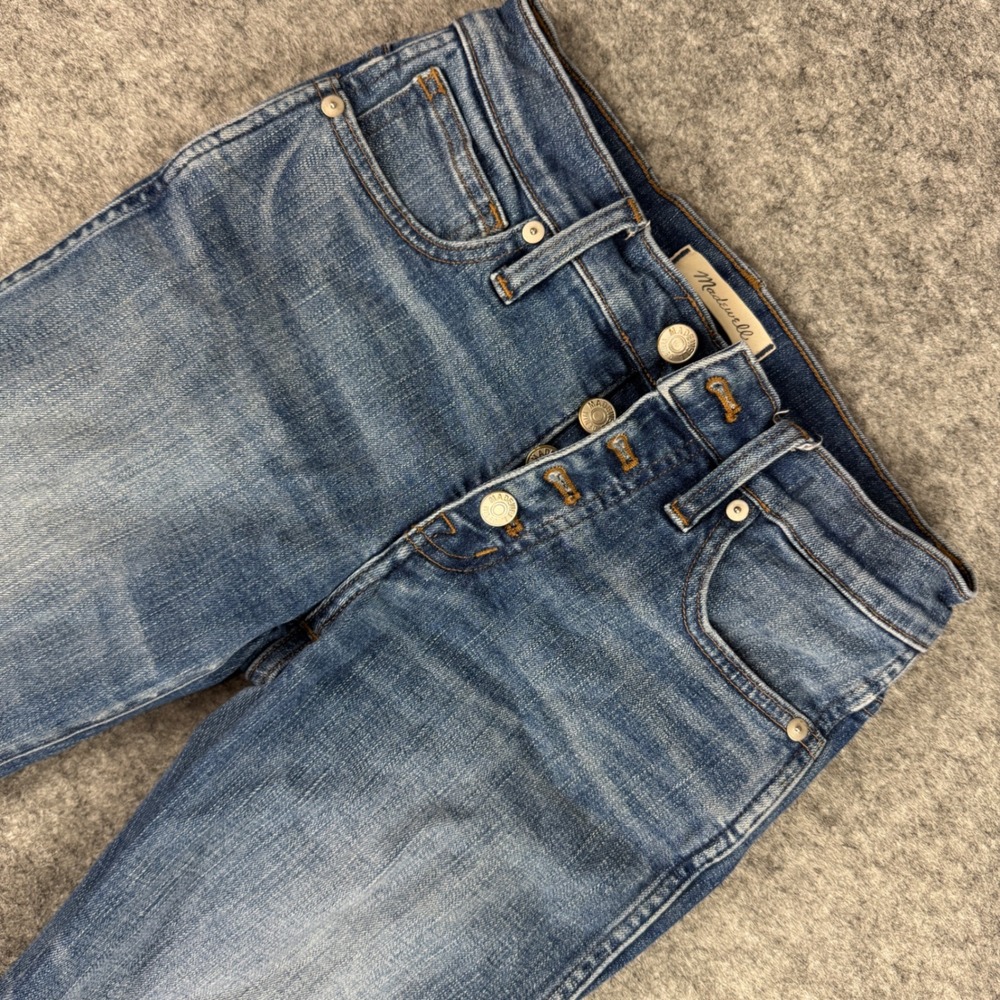 Madewell Slim Straight Jeans Blue Distressed Button Fly 25P Petite High‎ Rise